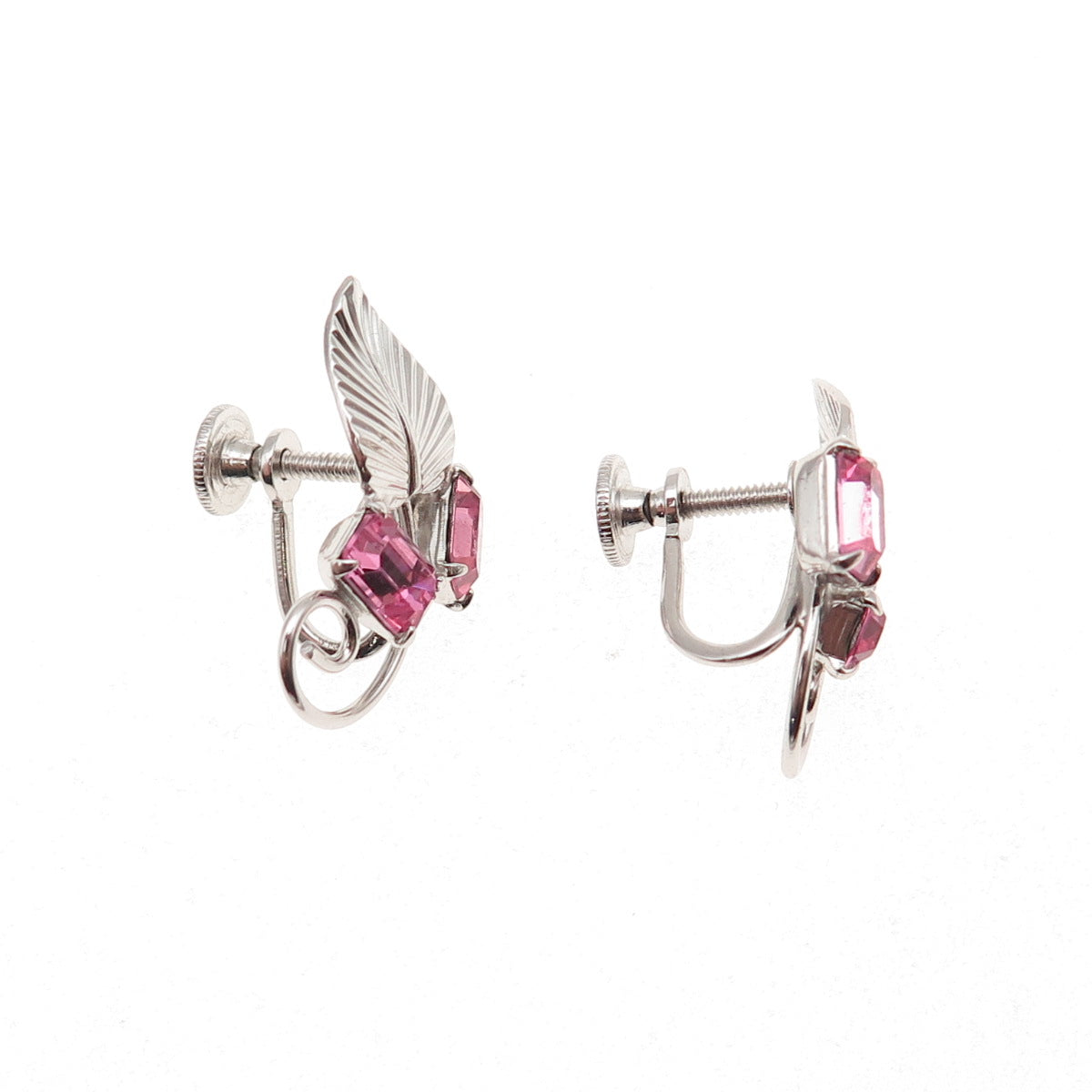 Loran Sim Co. Sterling Silver Antique Art Deco Rhinestone Screw Back Earrings