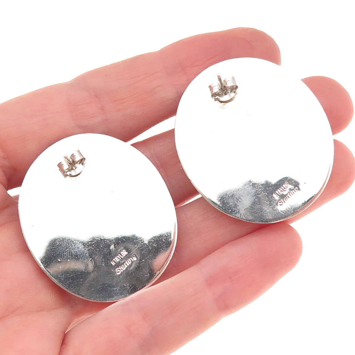 Herbert Taylor Navajo Old Pawn 925 Sterling Silver Vintage Shadow Box Earrings