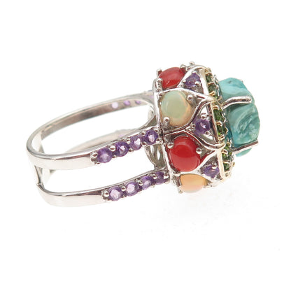 Chuck Clemency 925 Sterling Turquoise Coral Opal Amethyst Peridot Ring Size 8.5