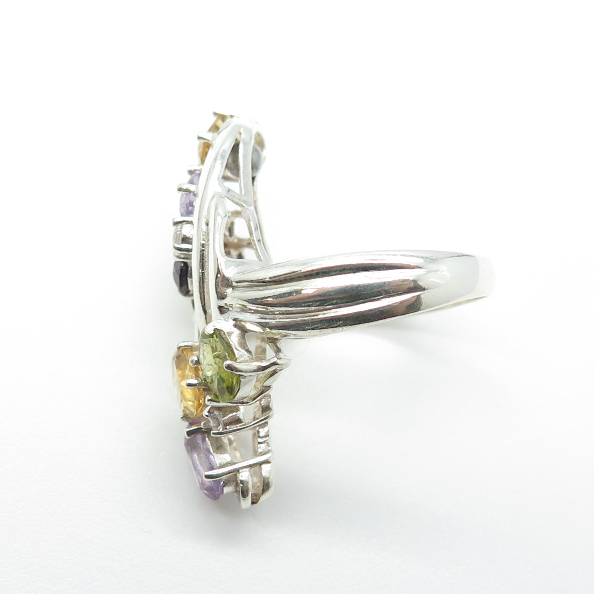 925 Sterling Silver Vintage Amethyst Citrine Peridot Garnet Gem Ring Size 6.75