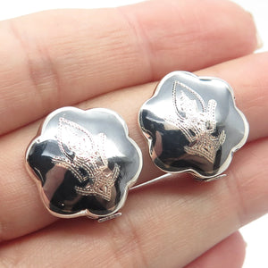925 Sterling Silver Vintage Siam Enamel Niello Hindu Goddess Clip On Earrings