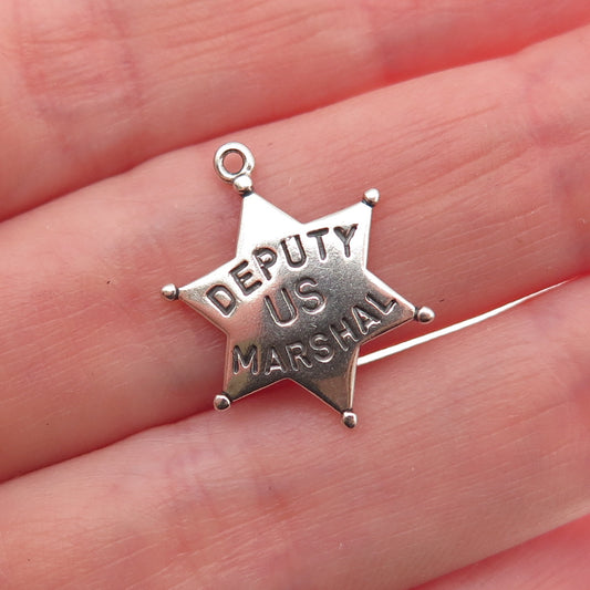 925 Sterling Silver Vintage 1980 Deputy US Marshal Star Mini Charm Pendant