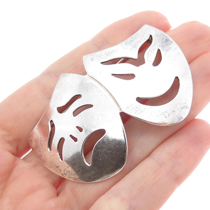 925 Sterling Silver Vintage Mexico Comedy & Tragedy Masks Oxidized Pin Brooch