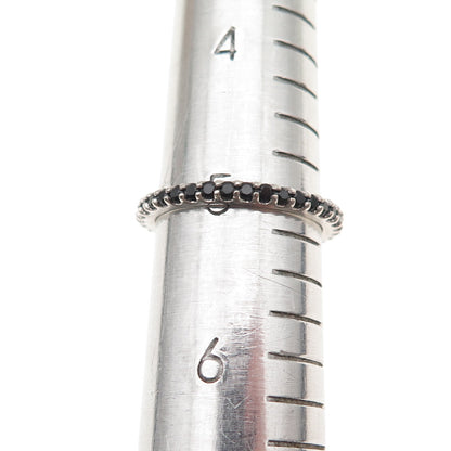 925 Sterling Silver Real Black Spinel Eternity All Around Band Ring Size 5