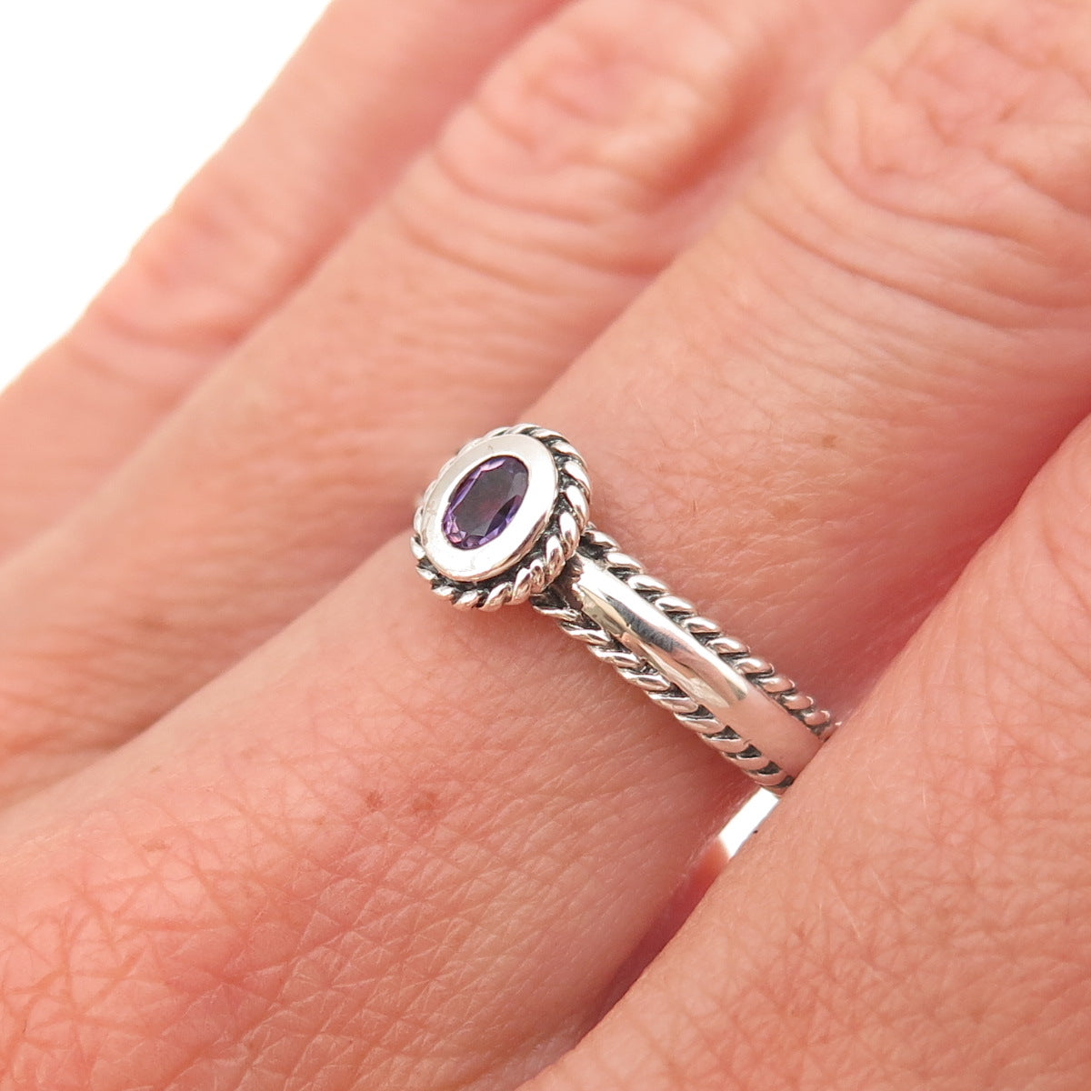 CNA Pranda 925 Sterling Silver Vintage Real Amethyst Oxidized Ring Size 7