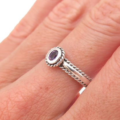 CNA Pranda 925 Sterling Silver Vintage Real Amethyst Oxidized Ring Size 7