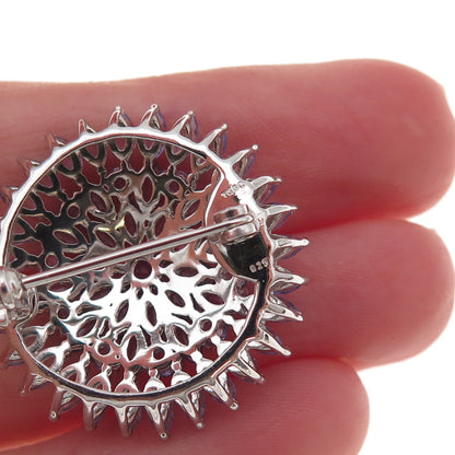 925 Sterling Silver Real Marquise & Round-Cut Tanzanite Floral Pin Brooch