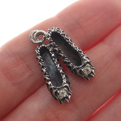 BEAU 925 Sterling Silver Vintage Rhinestone Ballerina Shoes Minimalist Pendant