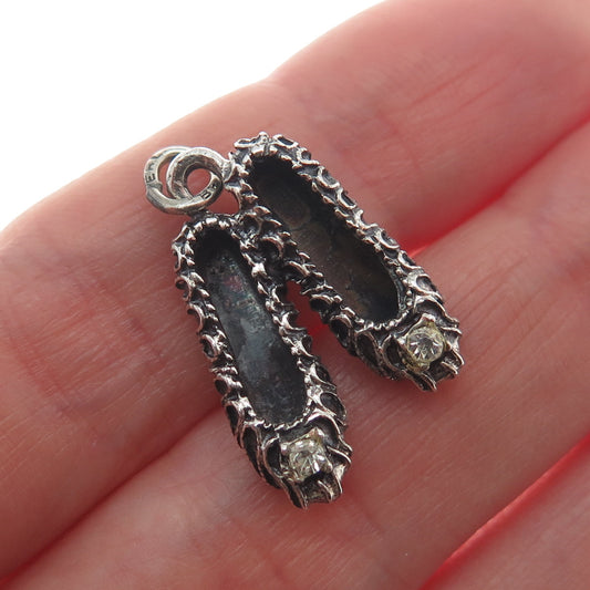 BEAU 925 Sterling Silver Vintage Rhinestone Ballerina Shoes Minimalist Pendant
