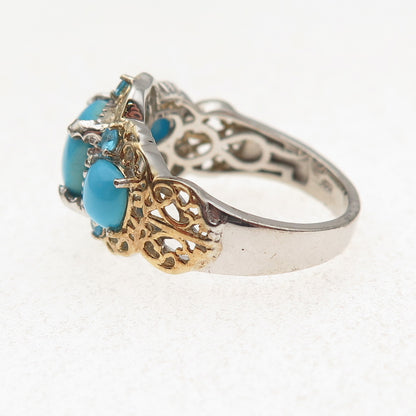 Chuck Clemency 925 Sterling Silver 2-Tone Real Turquoise Apatite Ring Size 8.25