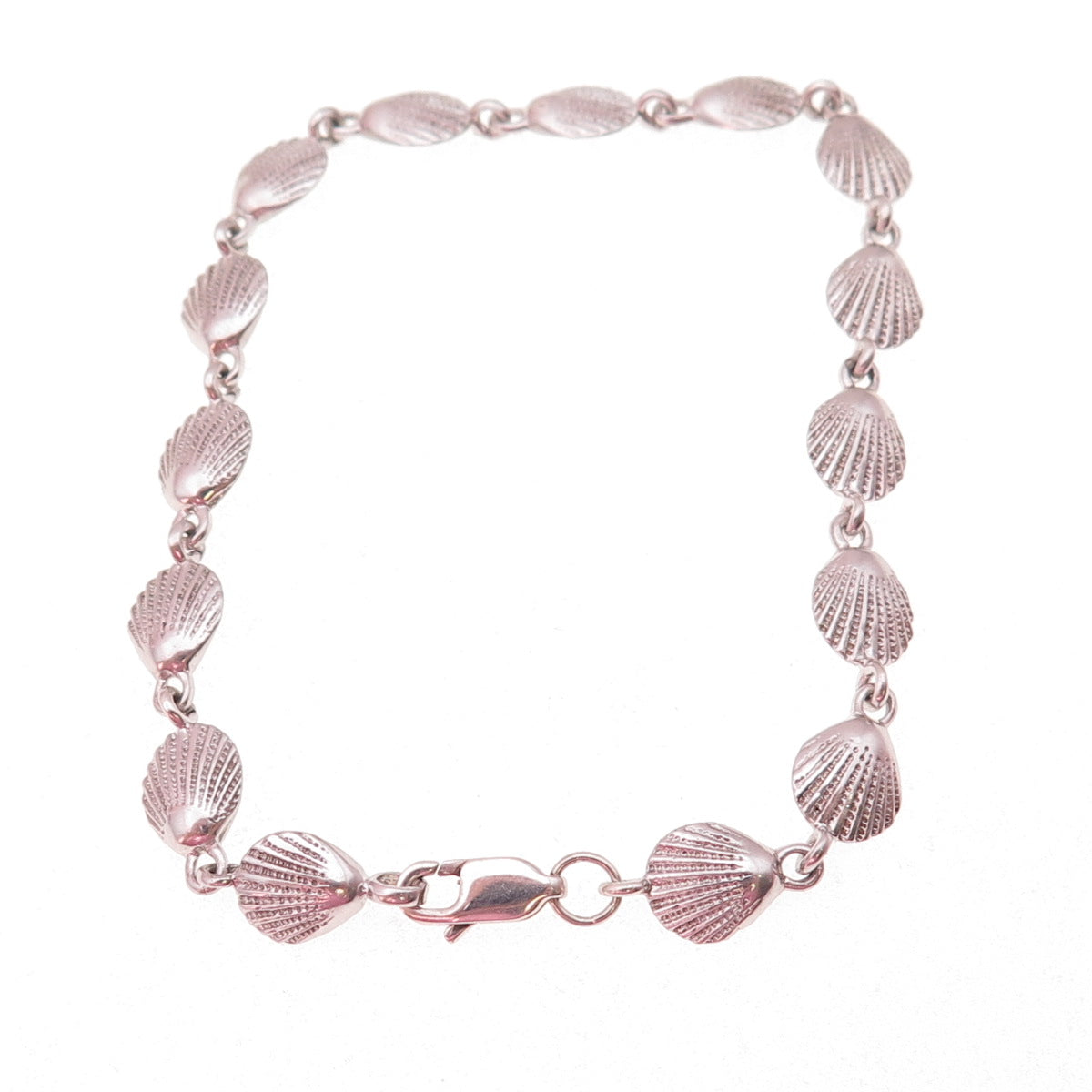 925 Sterling Silver Vintage Seashell Link Bracelet 7.5"