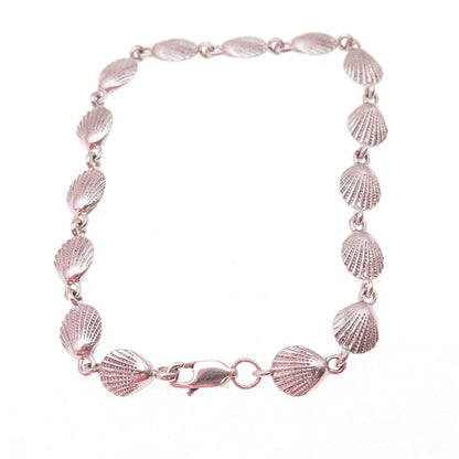 925 Sterling Silver Vintage Seashell Link Bracelet 7.5"
