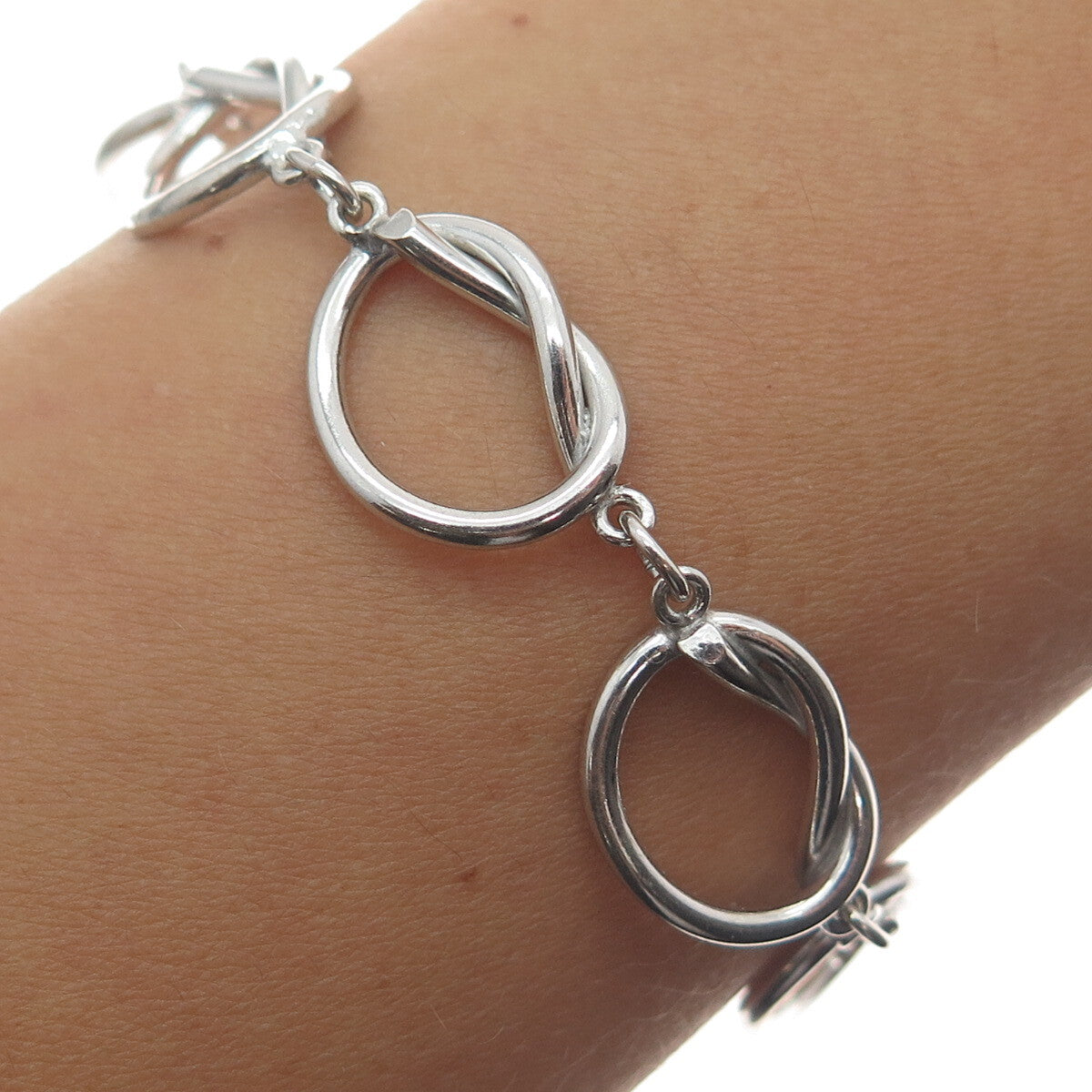 B. A. BALLOU & CO. Sterling Silver Antique Art Deco Love Knot Link Bracelet 6.5"