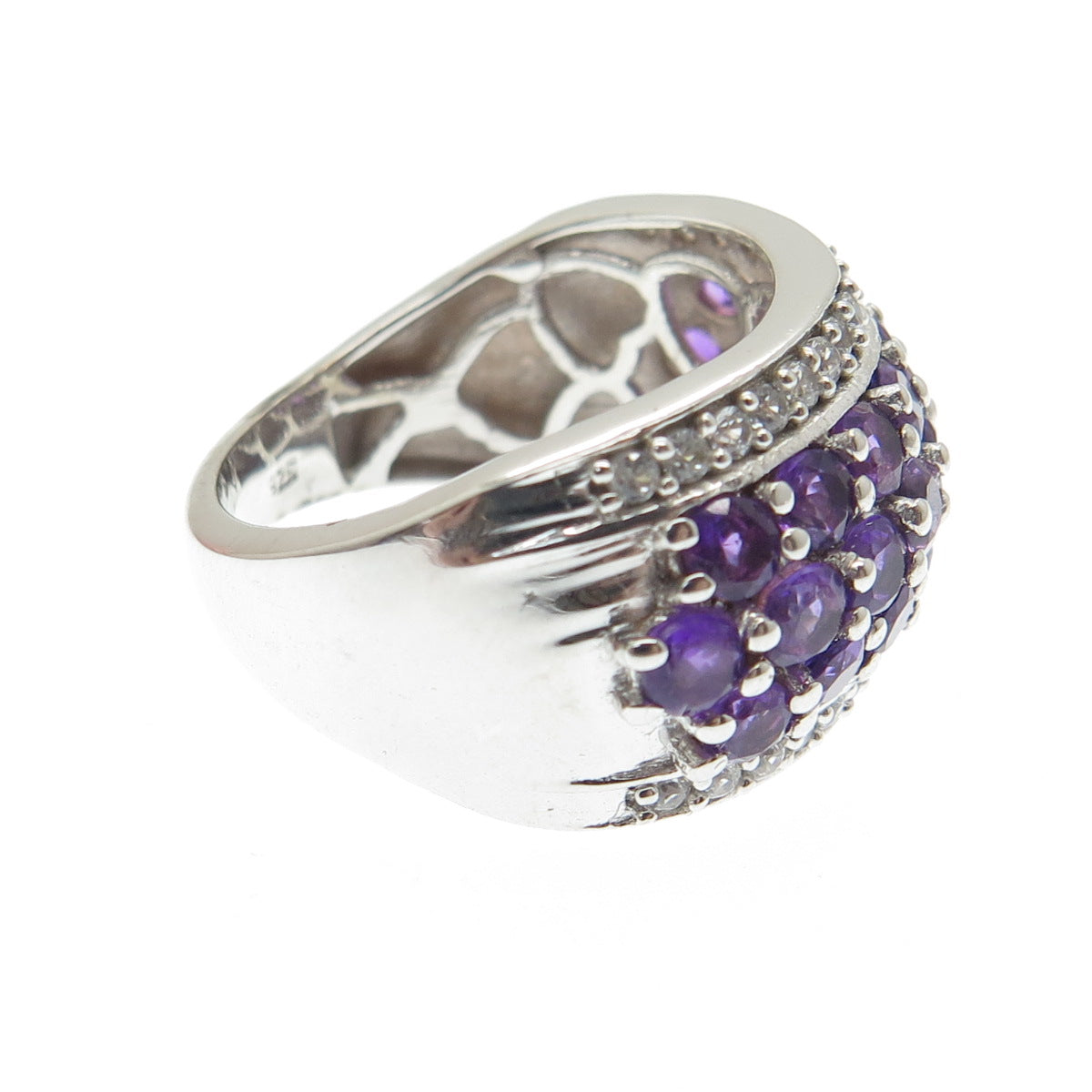 CHUCK CLEMENCY 925 Sterling Silver Real Amethyst & White Topaz Ring Size 7.25