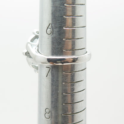 925 Sterling Silver Real Oval-Cut Blue & White Topaz Gemstone Ring Size 6.75