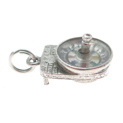 925 Sterling Silver Antique Enamel Casino Roulette Wheel Mini Charm Pendant