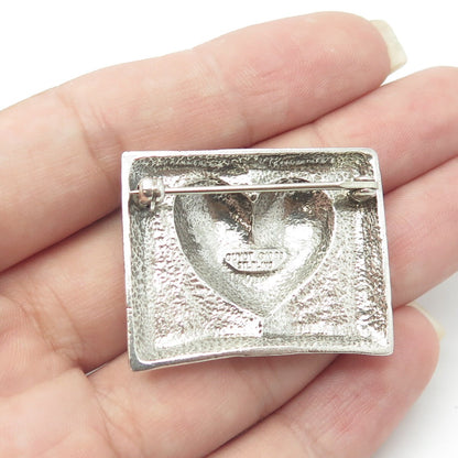 GUYOT 925 Sterling Silver Vintage 1989 Open Book Puffy Heart Repousse Pin Brooch