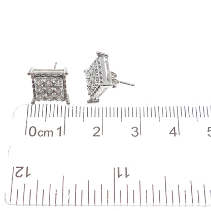 925 Sterling Silver Round-Cut Shaped C Z Sparkle Square Stud Earrings