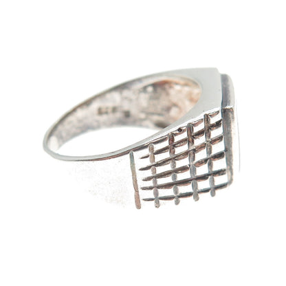 925 Sterling Silver Vintage Real Carnelian Gemstone Checkered Ring Size 6