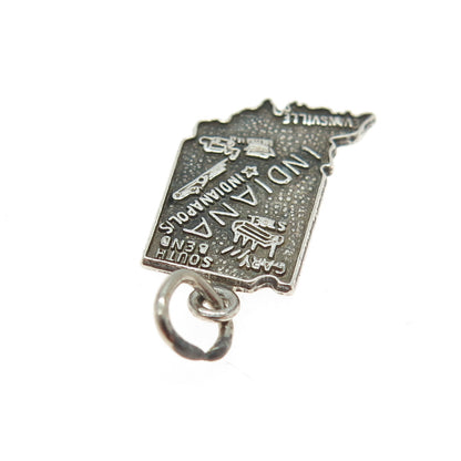 FRENCH & FRANKLIN 925 Sterling Silver Vintage Indiana State Map Charm Pendant