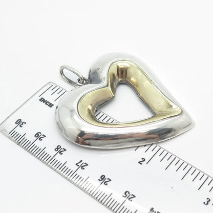 925 Sterling Silver 2-Tone Vintage Mexico Open Heart Pin Brooch