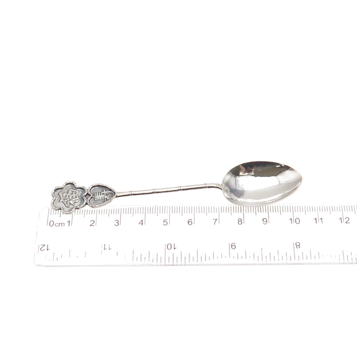 925 Sterling Silver Antique Chinese Fortune & Longevity Bamboo Coffee Spoon
