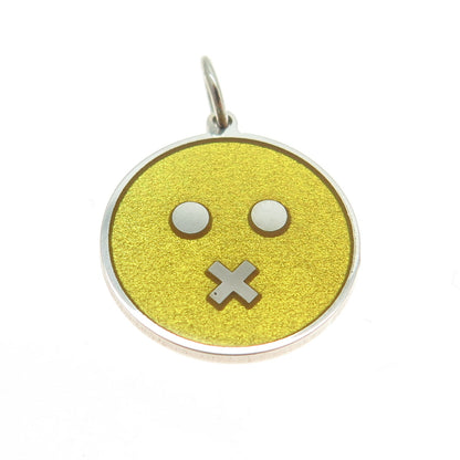 925 Sterling Silver Yellow Enamel Cross Mouth Emoji Minimalist Charm Pendant