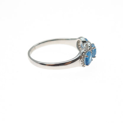 BOMB PARTY 925 Sterling Silver Round-Cut Blue & White C Z Ring Size 9.25
