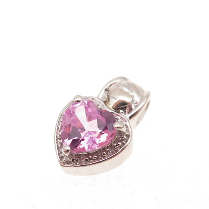 925 Sterling Silver Real Diamond & Pink Topaz Heart Slide Charm Pendant