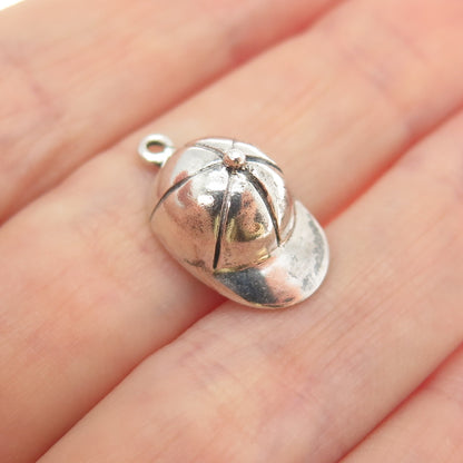 925 Sterling Silver Vintage Cap Minimalist 3D Charm Pendant