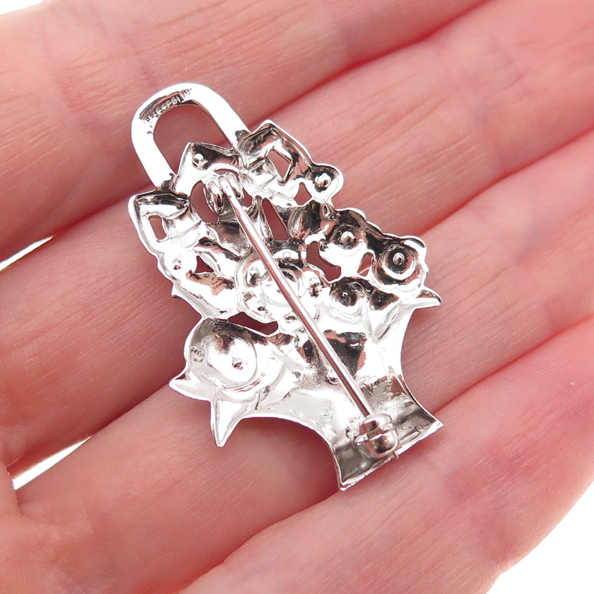 Uncas 925 Sterling Silver Antique Art Deco Real Marcasite Flower Pin Brooch