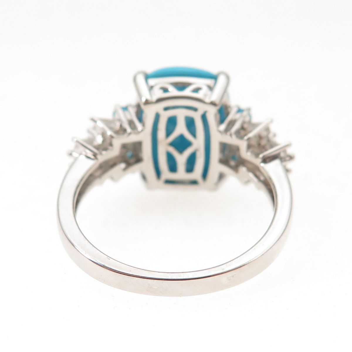 925 Sterling Silver Real Turquoise Apatite & White Topaz Ring Size 8.25