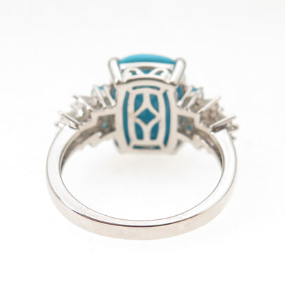 925 Sterling Silver Real Turquoise Apatite & White Topaz Ring Size 8.25