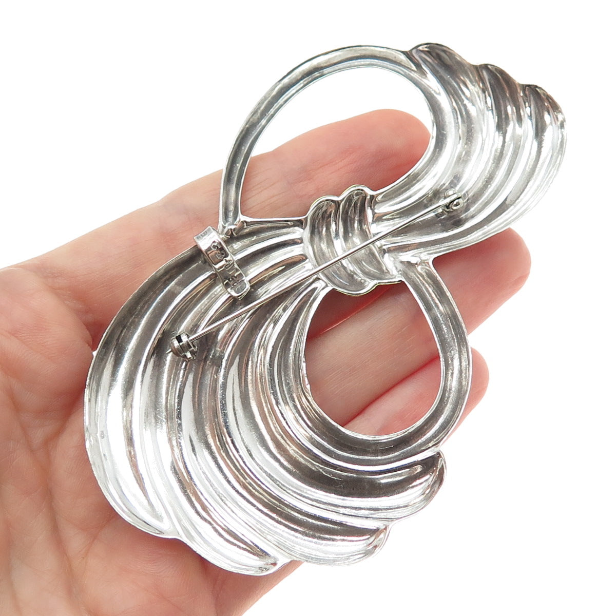925 Sterling Silver 2-Tone Vintage Mexico Modernist Oxidized Pin Brooch Pendant