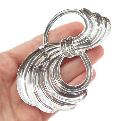 925 Sterling Silver 2-Tone Vintage Mexico Modernist Oxidized Pin Brooch Pendant