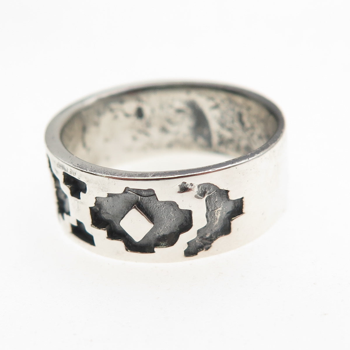 925 Sterling Silver Vintage Ethnic Oxidized Band Ring Size 6.75