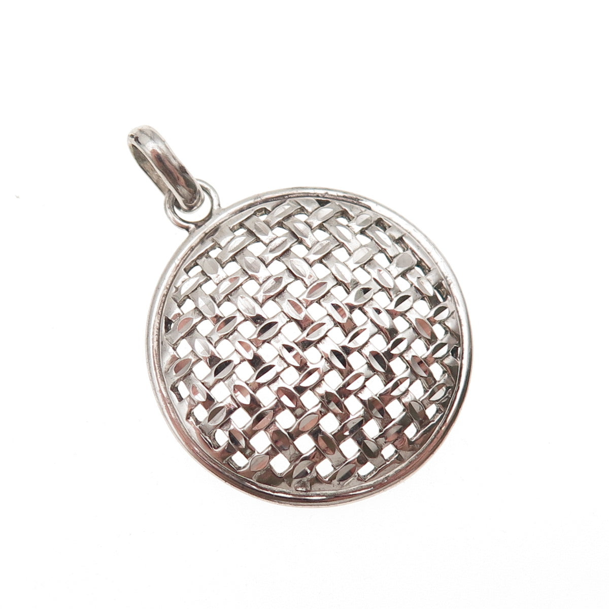 925 Sterling Silver Vintage Woven Disc Charm Pendant