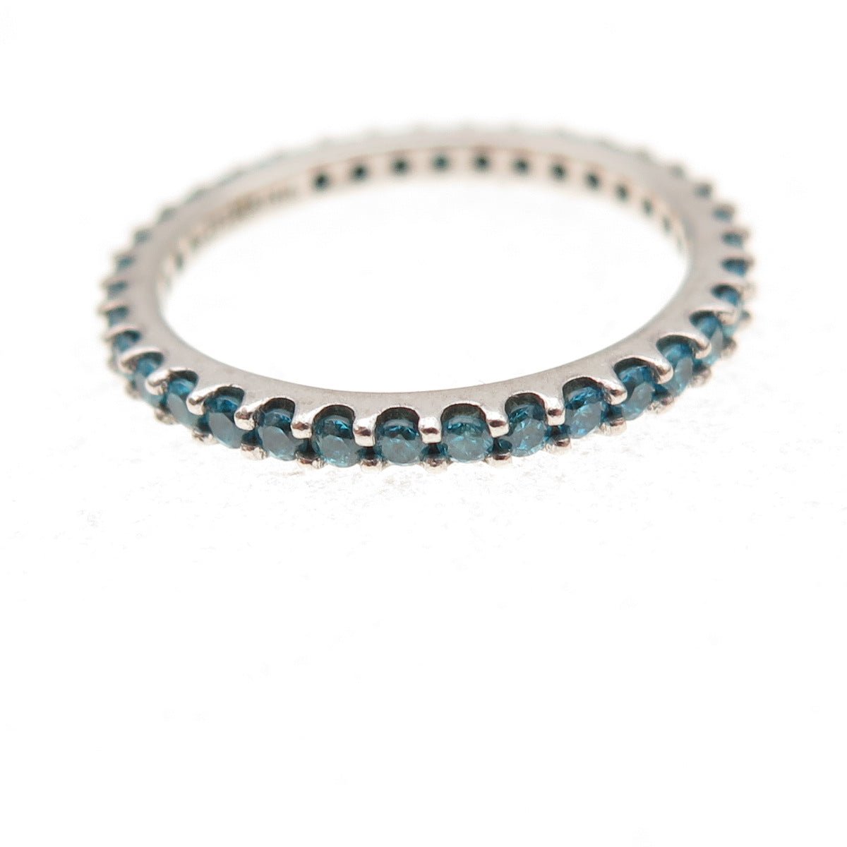 925 Sterling Silver Round-Cut Blue C Z Eternity All Around Band Ring Size 5