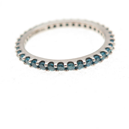 925 Sterling Silver Round-Cut Blue C Z Eternity All Around Band Ring Size 5