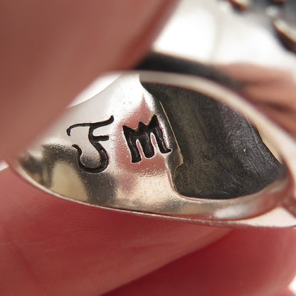 925 Sterling Silver Vintage Real Calcite Fleur de Lis Oxidized Ring Size 7