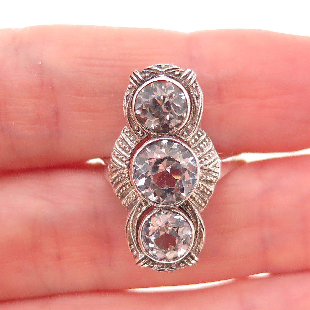935 Silver 8K Gold Antique Art Deco Germany Real Blue Topaz Ring Size 9