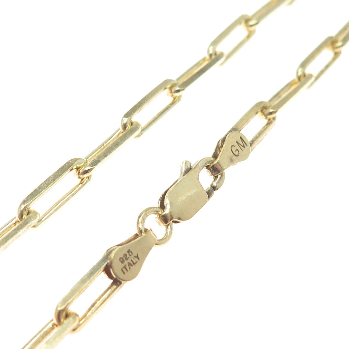 925 Sterling Silver Gold Plated Italy Paperclip Chain Necklace 18"