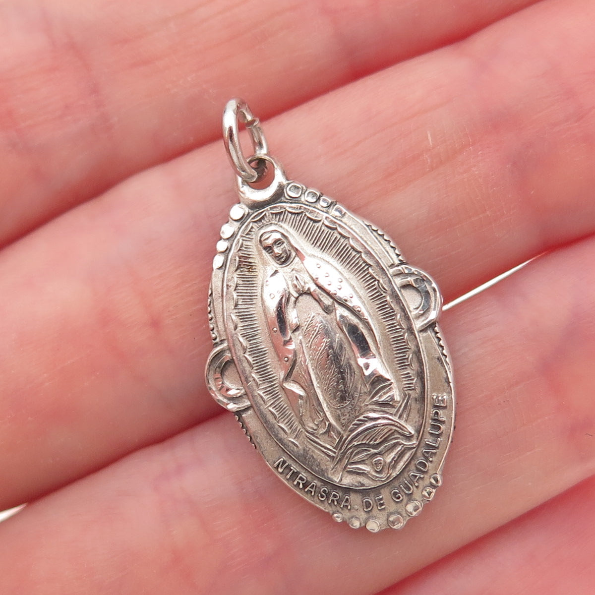 Creed Sterling Silver Antique Art Deco St. Mary & Jesus Oxidized Charm Pendant