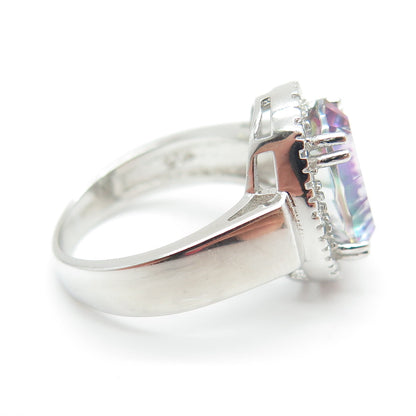 925 Sterling Silver Real Mystic Quartz & Round-Cut C Z Ring Size 4.75