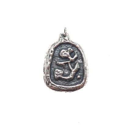 925 Sterling Silver Vintage Modernist Abstract Oxidized Charm Pendant