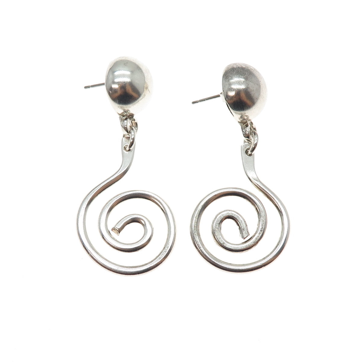 925 Sterling Silver Vintage Modernist Spiral Drop Earrings