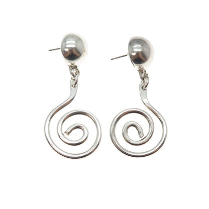 925 Sterling Silver Vintage Modernist Spiral Drop Earrings