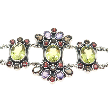 NICKY BUTLER 925 Sterling Vintage Amethyst Quartz Citrine & Garnet Bracelet 7.5"