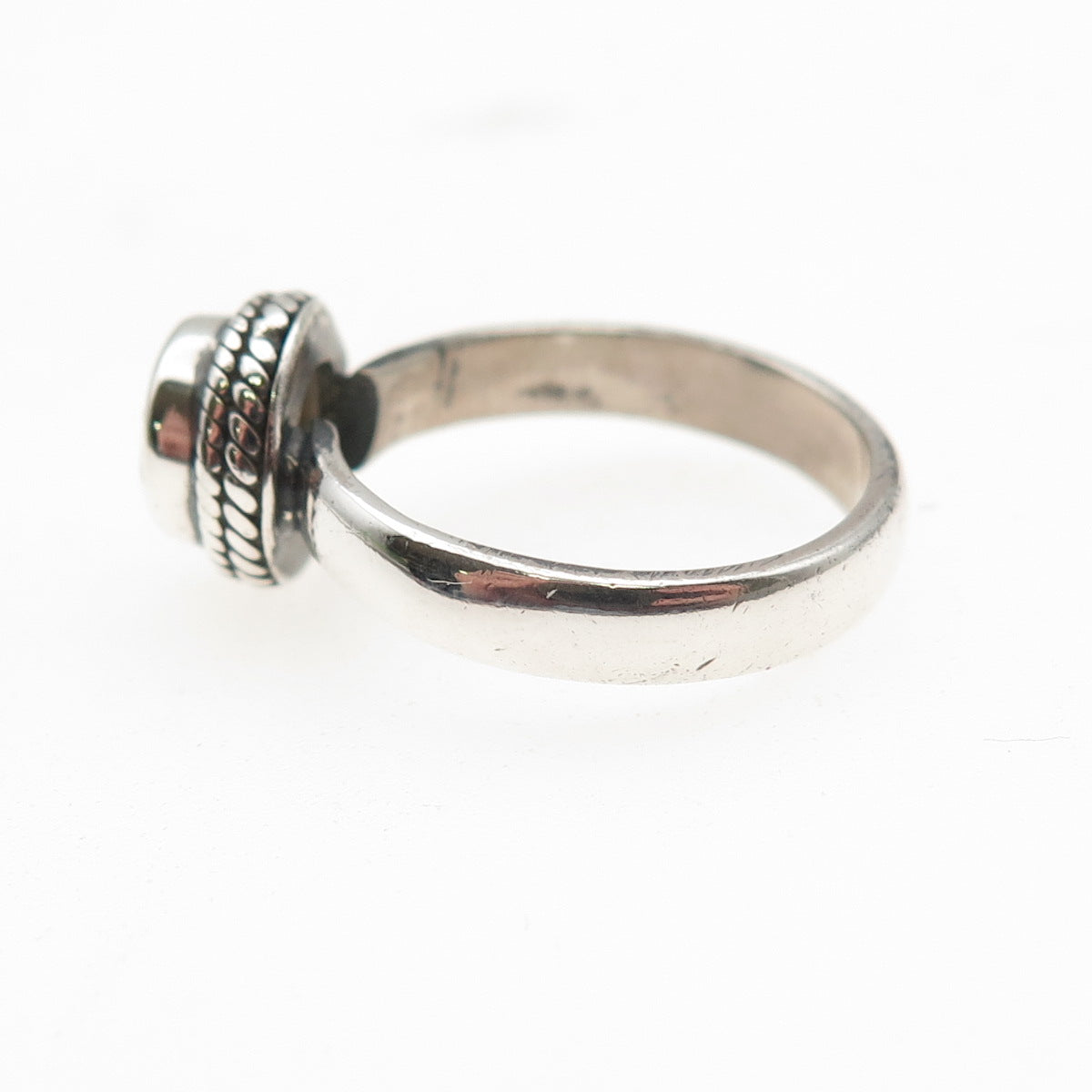 925 Sterling Silver Vintage Real Round-Cut Peridot Oxidized Ring Size 6.75