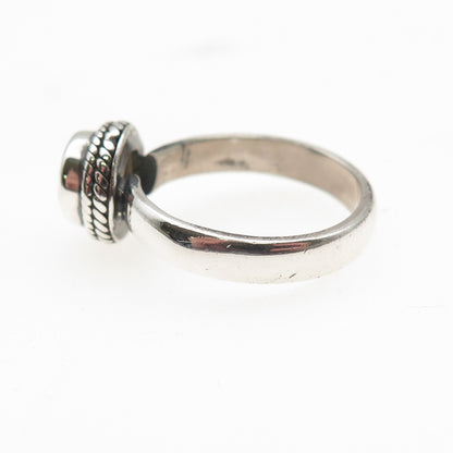 925 Sterling Silver Vintage Real Round-Cut Peridot Oxidized Ring Size 6.75